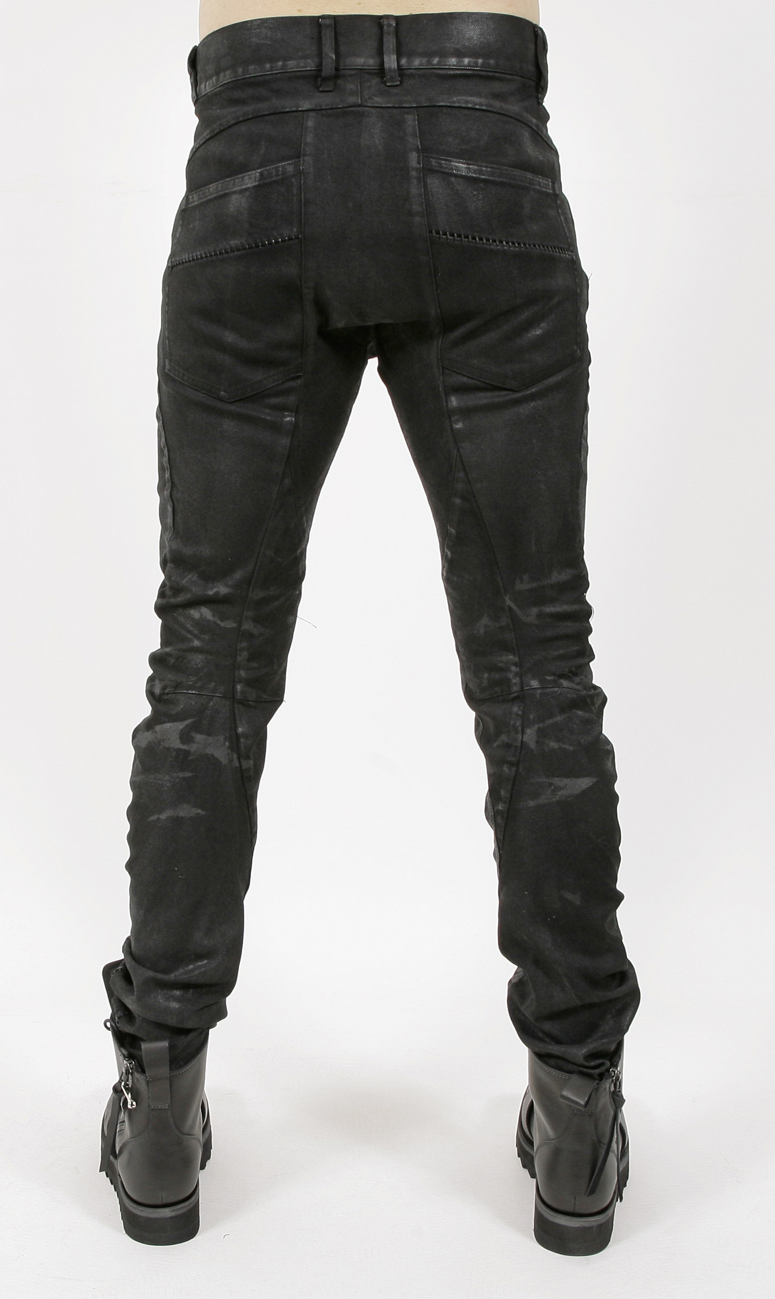D.Hygen Coated Stretch Denim Overlock Twisted Curved Slim Trousers