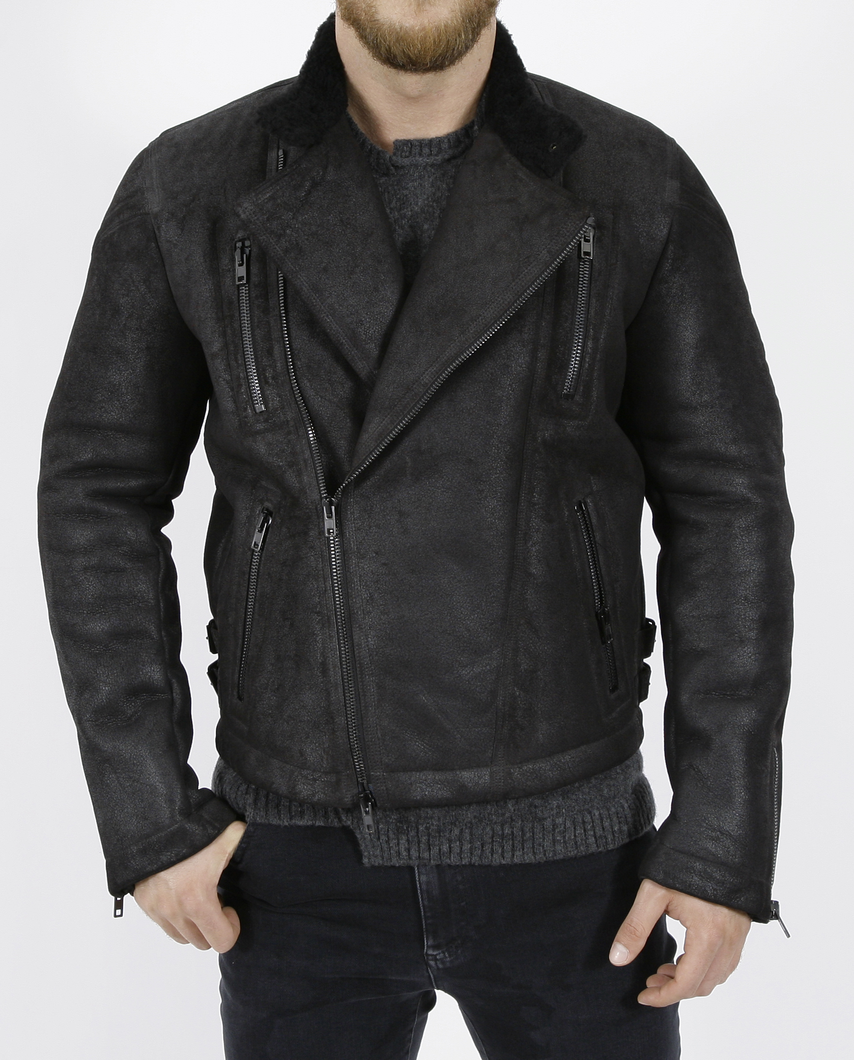 Isabel Benenato Biker Lammfelljacke