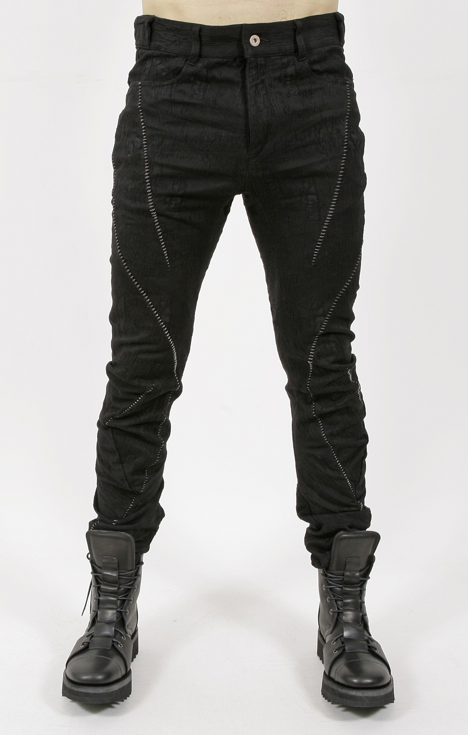 D.Hygen Distressed Jacquard Twisted Curved Trousers