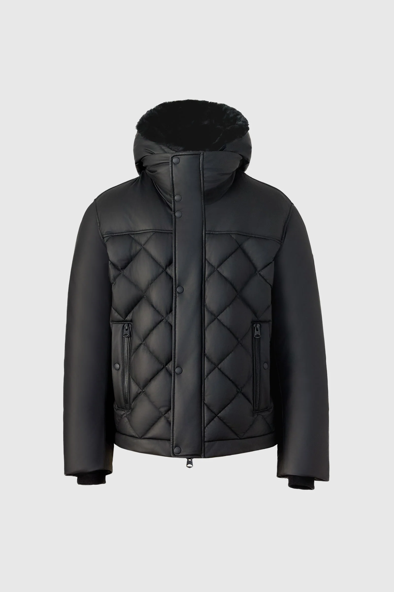 CASH Diamond-Quilted Leather Jacket With Shearling Hood 